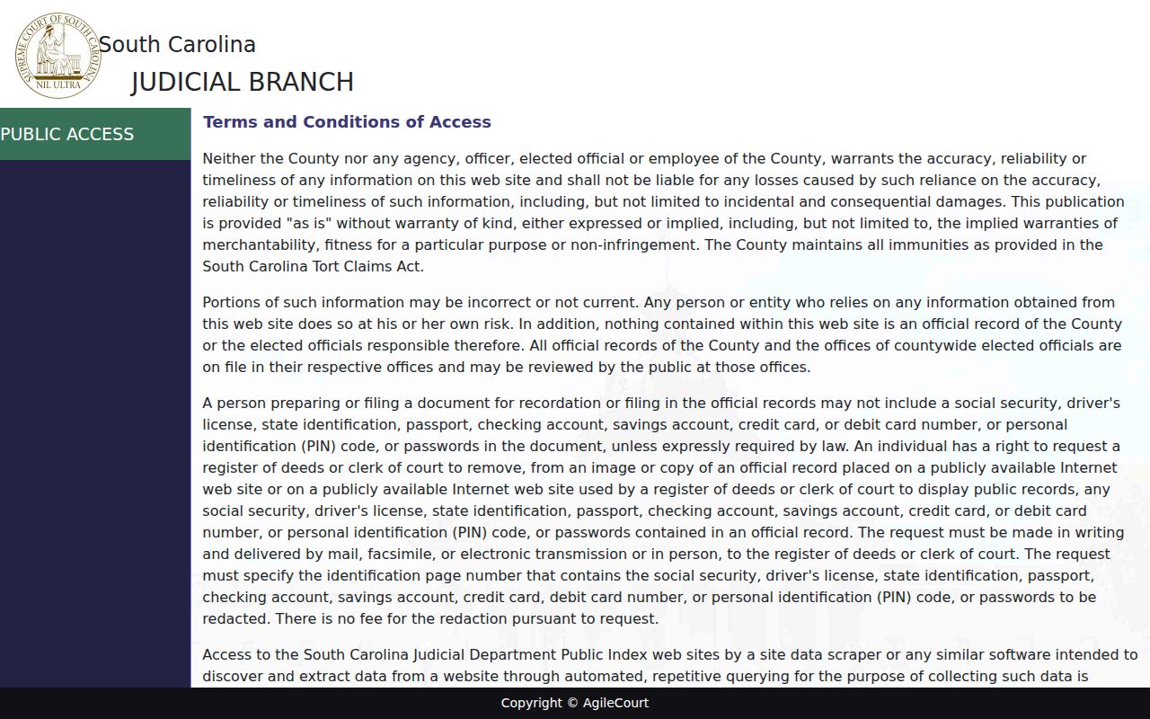 Florence residents directory view of South Carolina court case search