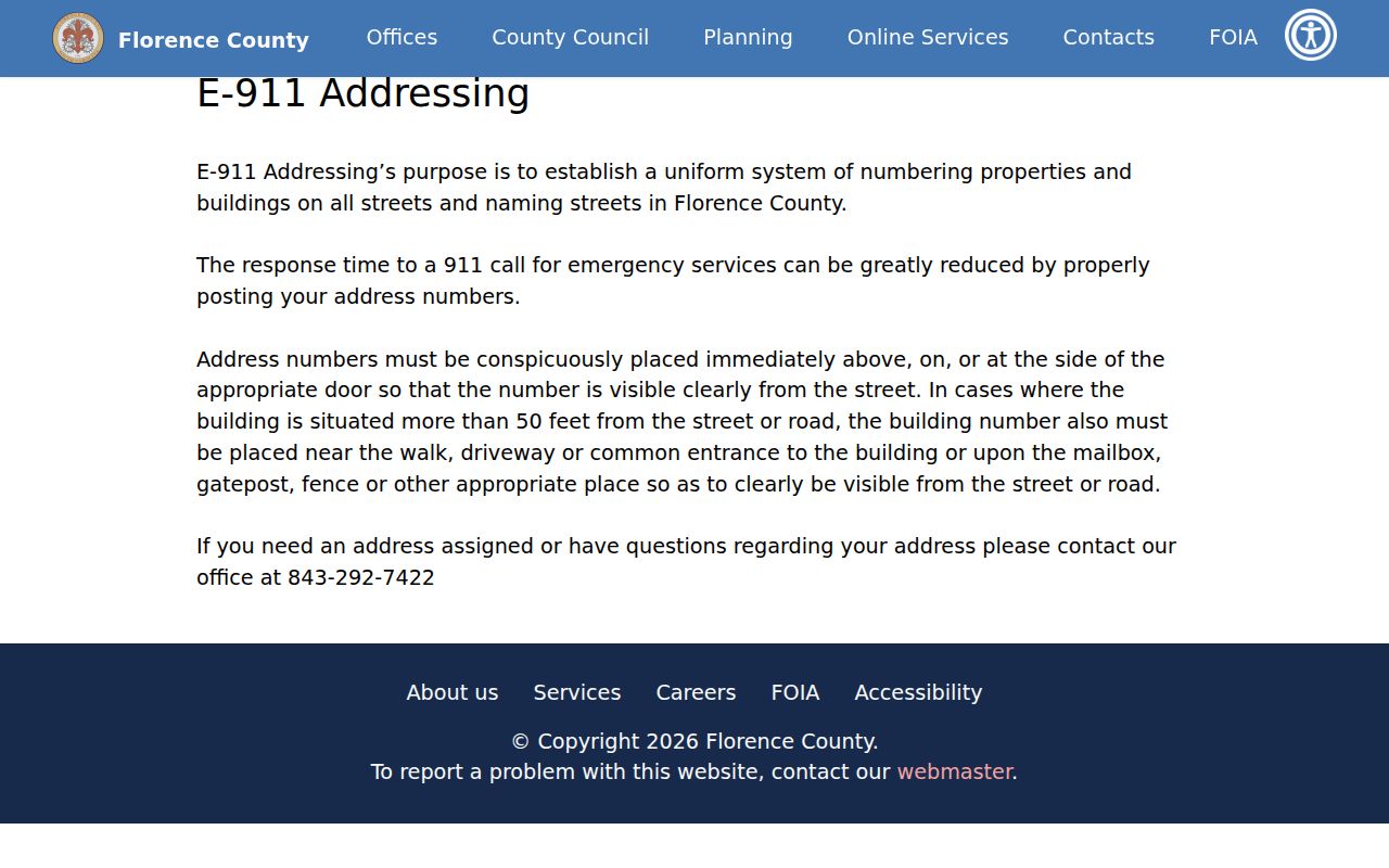 Florence ZIP code directory E-911 Addressing guidance